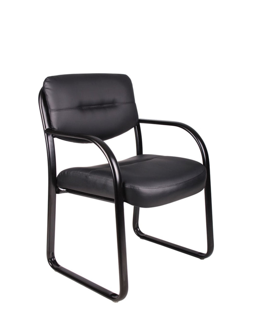 Leather Sled Base Side Chair W/ Arms